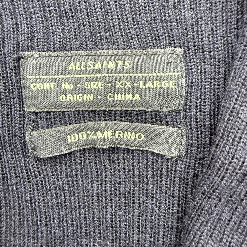 AllSaints Mode Merino Open Cardigan Mens XXL Black Navy Shawl Collar MK002D